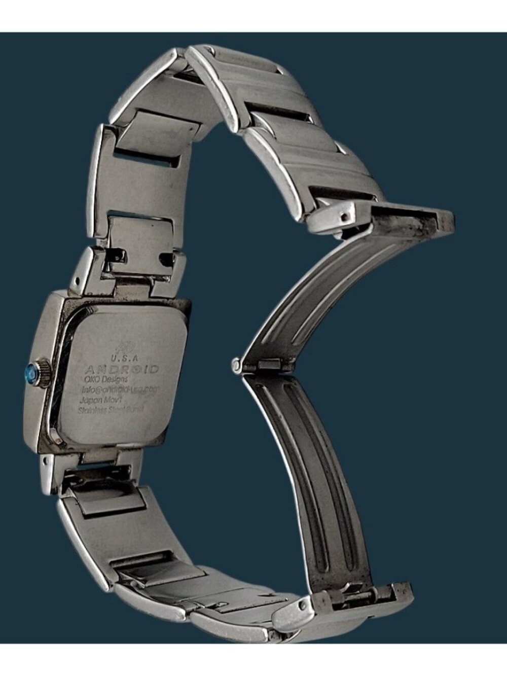 Vintage Android USA OKO Designs Square Silver Tone Women's Watch 22mm 6.5" 1990s - Picture 3 of 16
